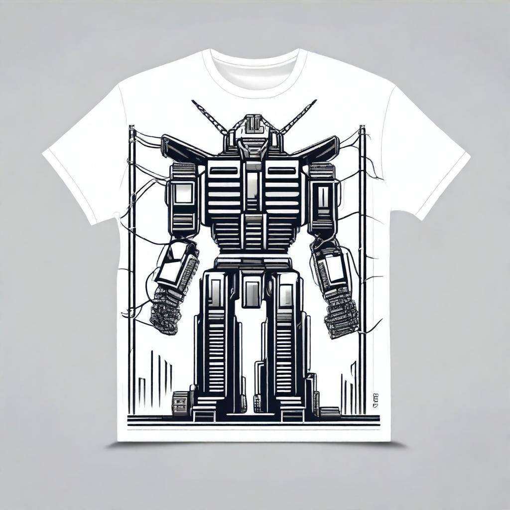 Create a t-shirt design featuring a detailed illustration of an electric power transformer