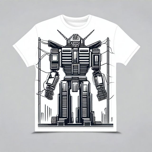 Create a t-shirt design featuring a detailed illustration of an electric power transformer