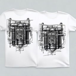 Design a t-shirt featuring a detailed illustration of an electric winding power transformer