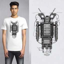 Design a t-shirt featuring a detailed illustration of an electric winding power transformer