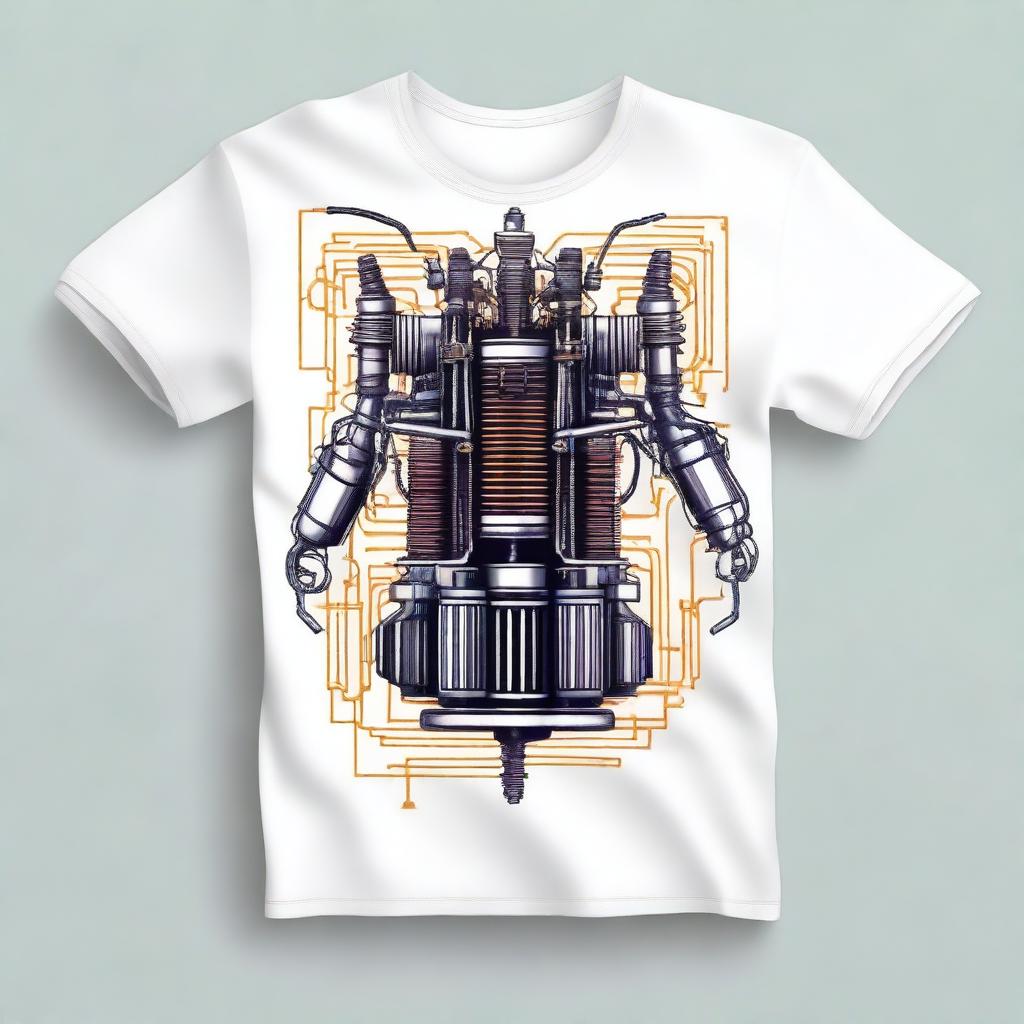 Design a t-shirt featuring a detailed illustration of an electric winding power transformer