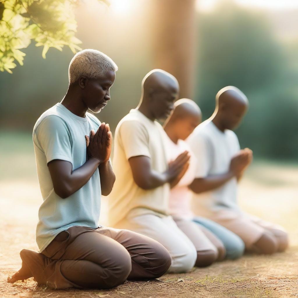 A group of people kneeling in prayer, showing deep reverence and devotion to God