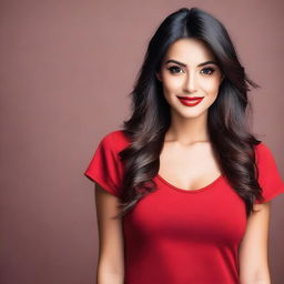 A stunning beautiful woman wearing a stylish red top