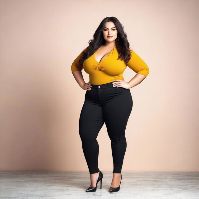 A confident and attractive model with a curvy figure