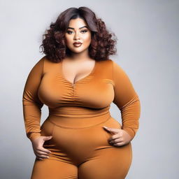 A confident and attractive model with a curvy figure