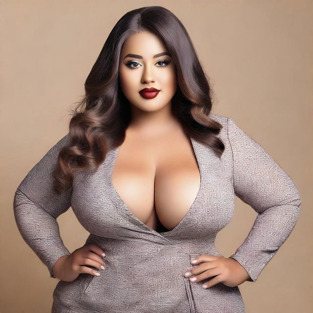 A confident and attractive model with a curvy figure