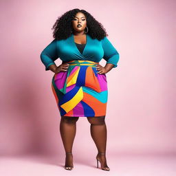 A plus-sized woman confidently standing in a stylish outfit