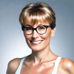 A realistic image of a sexy 45-year-old woman with glasses