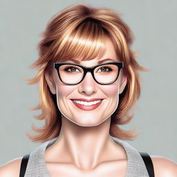 A realistic image of a sexy 45-year-old woman with glasses