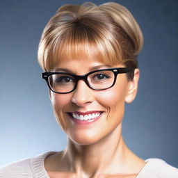 A realistic image of a sexy 45-year-old woman with glasses