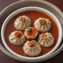 A well-cooked, tempting Nepalese Momo (Dumpling) served with spicy tomato sauce