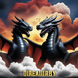 Create a movie poster titled 'Legendary Dragon Team' featuring three dragons in the background