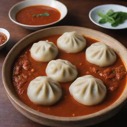 A well-cooked, tempting Nepalese Momo (Dumpling) served with spicy tomato sauce