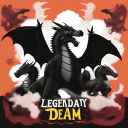 Create a movie poster titled 'Legendary Dragon Team' featuring three dragons in the background