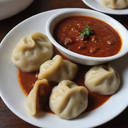 A well-cooked, tempting Nepalese Momo (Dumpling) served with spicy tomato sauce