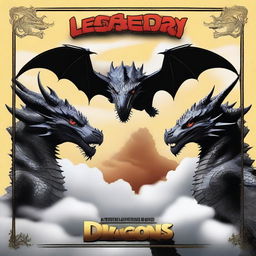 Create a movie poster titled 'Legendary Dragon Team' featuring three dragons in the background