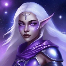 Realistic fantasy digital art of a young, female half elf drow ranger