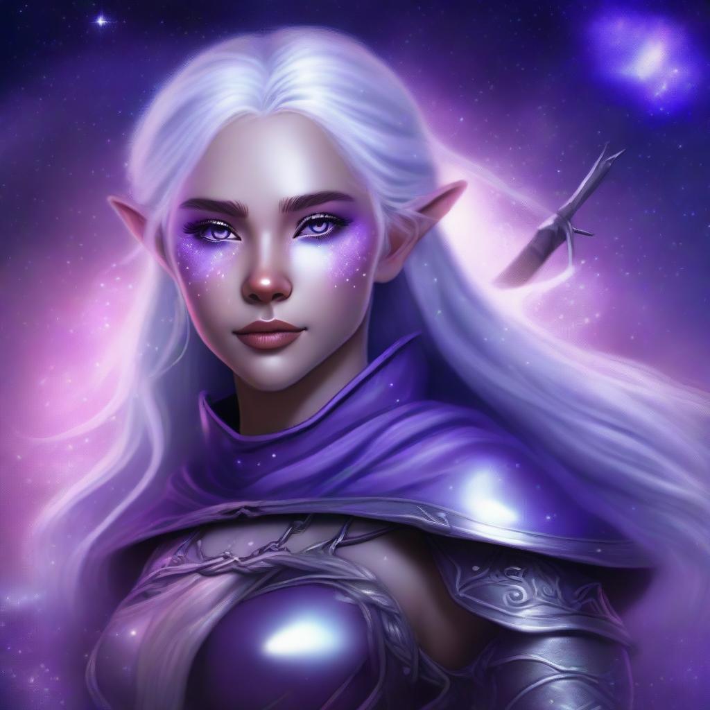 Realistic fantasy digital art of a young, female half elf drow ranger