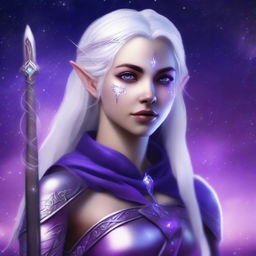 Realistic fantasy digital art of a young, female half elf drow ranger