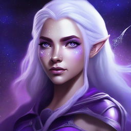 Realistic fantasy digital art of a young, female half elf drow ranger