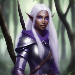 Digital art of a young, female half elf drow ranger