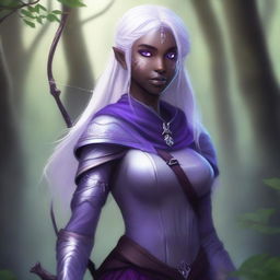 Digital art of a young, female half elf drow ranger