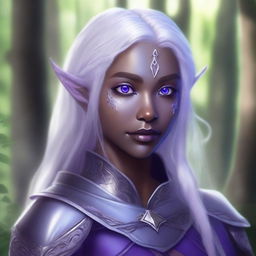 Digital art of a young, female half elf drow ranger