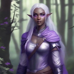 Digital art of a young, female half elf drow ranger