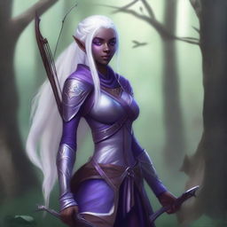 Digital art of a young, female half elf drow ranger