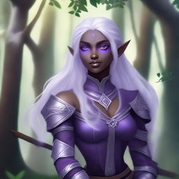 Digital art of a young, female half elf drow ranger