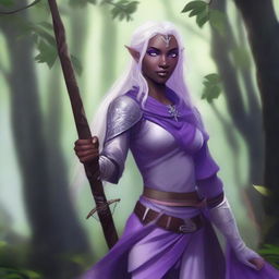 Digital art of a young, female half elf drow ranger