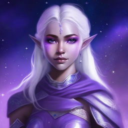 Realistic fantasy digital art of a young, female half elf drow ranger