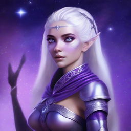 Realistic fantasy digital art of a young, female half elf drow ranger