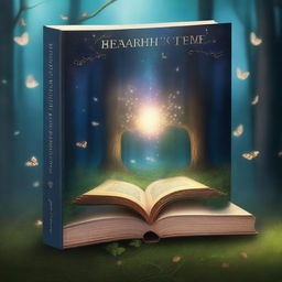 Create a captivating book cover featuring an open book with magical light emanating from its pages