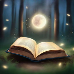 Create a captivating book cover featuring an open book with magical light emanating from its pages