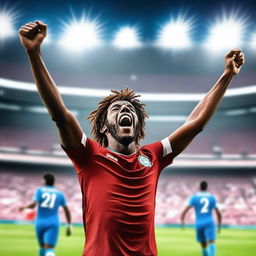 A person celebrating after winning money by betting on a football match