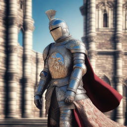 A noble count knight standing in a majestic pose, wearing detailed, ornate armor with intricate designs