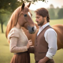 Create a romantic, contemporary book cover featuring a woman, a horse, and a man