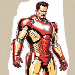 A detailed illustration of Tony Stark, also known as Iron Man, in his iconic red and gold armor