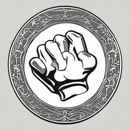 A detailed illustration of a coin featuring a central design of a fist