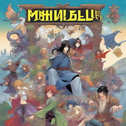 A fantasy anime-style image depicting various comic book covers with unique and imaginative characters and settings, showcasing a variety of fantasy themes