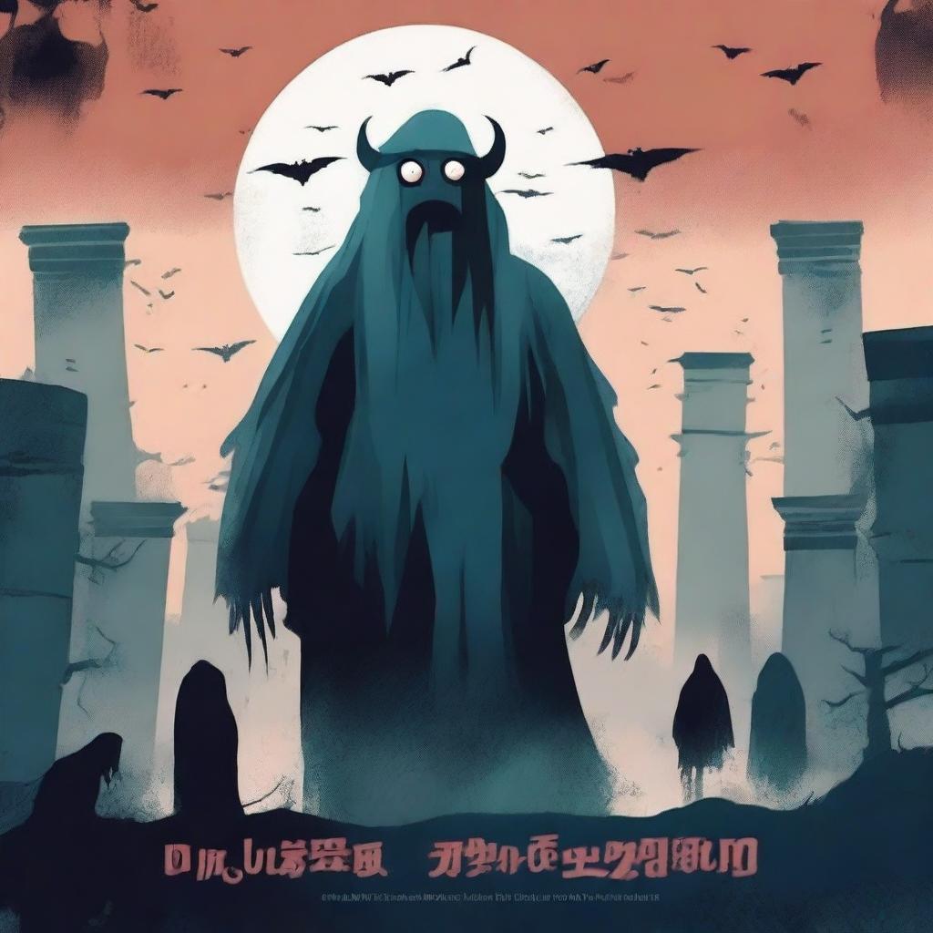 Create a book cover featuring monsters and ghosts with the title 'O Mistério da Rua dos Mongoiós'