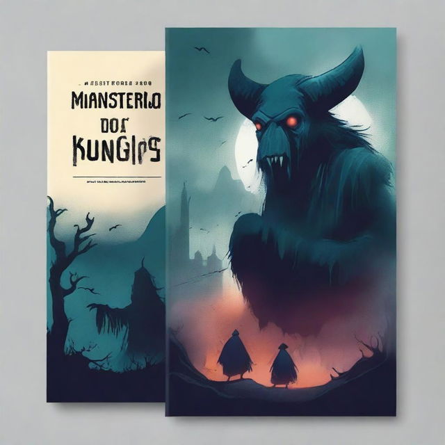 Create a book cover featuring monsters and ghosts with the title 'O Mistério da Rua dos Mongoiós'