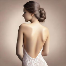 Create an image of a beautiful 20-year-old lady showing her back