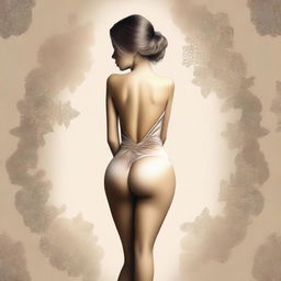 Create an image of a beautiful 20-year-old lady showing her back