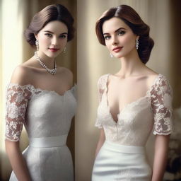 A realistic image of attractive women in a tasteful and elegant setting, focusing on their upper bodies and highlighting their natural beauty