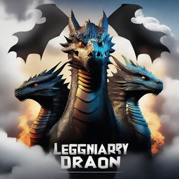 Create a movie poster titled 'Legendary Dragon Team' featuring three dragons in the background