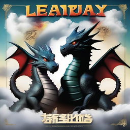 Create a movie poster titled 'Legendary Dragon Team' featuring three dragons in the background