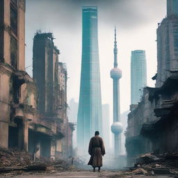 A post-apocalyptic urban cultivation scene set in a desolate Shanghai