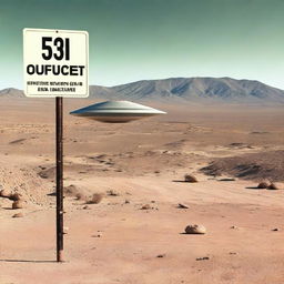 A mysterious and secretive military base in the desert, known as Area 51, with a sign that says 'Restricted Area'